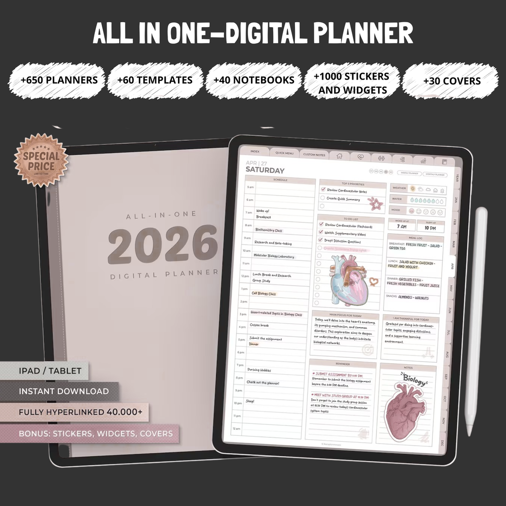 2026 Smart Digital Planner for Goals, Productivity & Organization