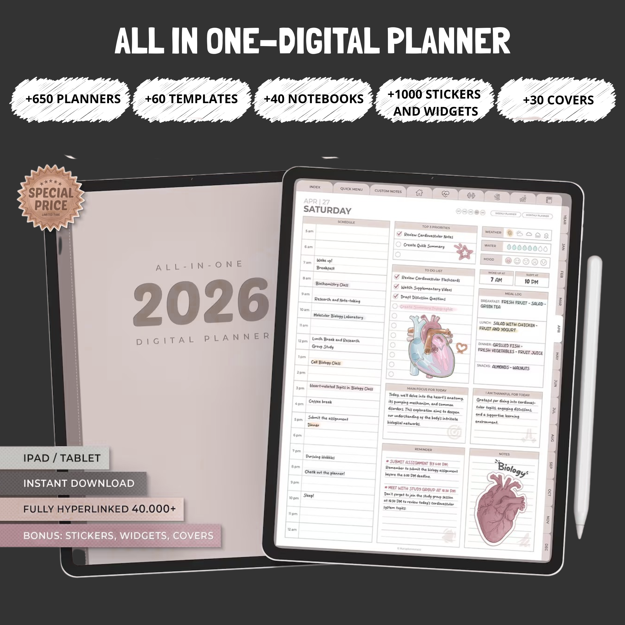 2026 Smart Digital Planner for Goals, Productivity & Organization