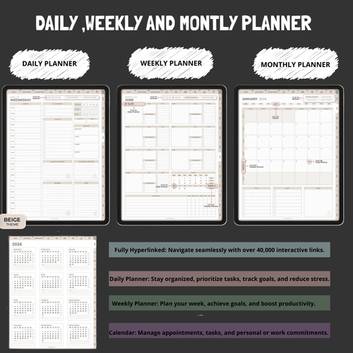 2026 Smart Digital Planner for Goals, Productivity & Organization
